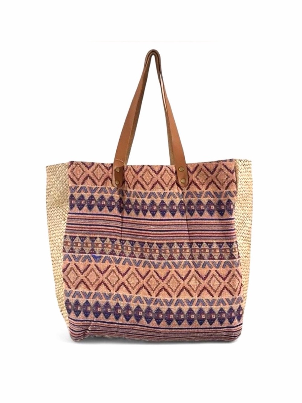 Women’s Geometric Pattern Handmade Straw Tote Bag (NWT)